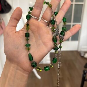 Handmade green wire wrapped beaded necklace!